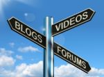 Blogs Videos Forums Signpost Stock Photo