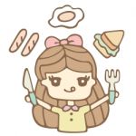 Hungry Girl Ready To Eat, Cartoon Illustration Stock Photo