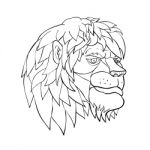 Pensive Lion Head Cartoon Black And White Stock Photo