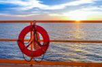 Life Buoy Hanging On The Handrail Of Offshore Platform Stock Photo