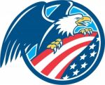 American Bald Eagle Clutching Usa Flag Circle Retro Stock Photo