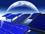 Solar Panels And Moon Stock Photo