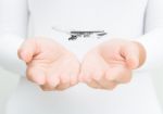 Airplane In Woman Hand Transport Concept Stock Photo