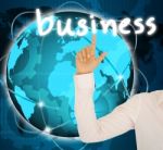 Business Woman Hand Contact Of Bussinet Button Stock Photo