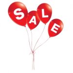 Balloons Concept Of Sale For Shops And Event. Red Balloons With Sale On White Background Stock Photo