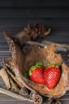 Rustic Strawberries Stock Photo