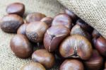 Chestnuts On Sack Stock Photo
