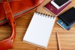 Notebook With Travel Accessories Stock Photo