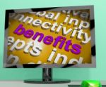 Benefits Word Cloud Screen Shows Advantage Reward Perk Stock Photo