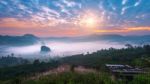 Sunrise On The Morning Mist At Phu Lang Ka, Phayao In Thailand Stock Photo