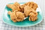 Fried Chicken On Green Dish Stock Photo