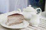 Afternoon Tea With Crape Cake Stock Photo