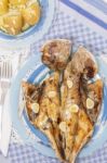 Grilled European Seabass With Potato Stock Photo