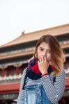 Thai Girl Travel To Forbidden City Stock Photo
