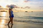 Girl On The Beach At Similan Island, Thailand Stock Photo