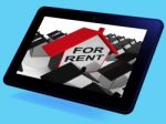 For Rent House Tablet Means Leasing To Tenants Stock Photo