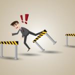 Cartoon Businessman With Obstacle Stock Photo