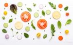 Food Pattern With Raw Ingredients Of Salad. Various Vegetables L Stock Photo