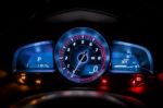 Modern Car Instrument Dashboard Panel Or Speedometer In Night Time Stock Photo