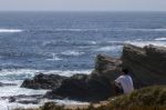 Lonely Man Gazing The Sea Stock Photo