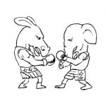 Donkey And Elephant Boxers Black And White Drawing Stock Photo