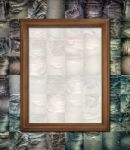 Wooden Picture Frame On Collage Jeans Stock Photo