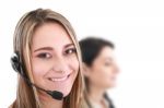 Call Center Woman With Headset Stock Photo