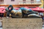 Reclining Fat Lady Statue In Old Town, Cartagena, Colombia Stock Photo