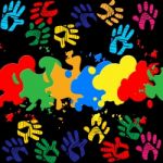 Colourful Handprints Indicates Color Colors And Backgrounds Stock Photo