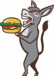 Donkey Mascot Serving Hamburger Isolated Retro Stock Photo