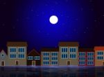 Moon Night Indicates Astronomy House And Residential Stock Photo