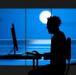 Working Late Indicates Nighttime Worker And Night Stock Photo