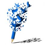 Blue Pencil With Birds Freedom Concept Stock Photo