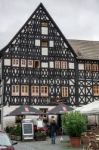 Traditional Timbered Restaurant In Weimar Stock Photo