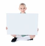 School Girl Showing Blank Board Stock Photo