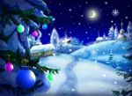 Magic Christmas & New Year Night Landscape Stock Photo