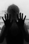 Horror Woman Behind The Matte Glass ,style  Black And White, Blurry Hand And Body , Soft Focus Stock Photo