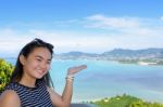 Women Tourist Inviting To See Of The Sea In Phuket Province, Tha Stock Photo