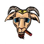 Hipster Goat Cigar Sunglasses Woodcut Stock Photo