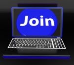 Join On Laptop Shows Subscribing Membership Or Volunteer Online Stock Photo