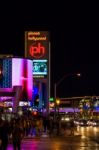 Street Scene Outside Planet Hollywood At Night In Las Vegas Stock Photo