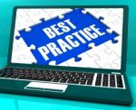 Best Practice On Laptop Showing Successful Practices Stock Photo