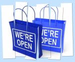 We're Open Shopping Bags Show Grand Opening Or Launch Stock Photo