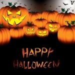 Happy Halloween Pumpkin Set With Bats On Black Night Sky Background Stock Photo