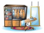 Cartoon  Illustration Interior Clothing Room With Separated Layers Stock Photo