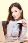 Woman Can On Line Shopping Stock Photo