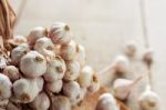 Garlic On The Wooden Stock Photo