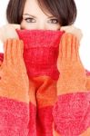 Eyes Of A Woman In Wool Sweater Stock Photo