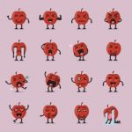 Apple Character Emoji Set Stock Photo