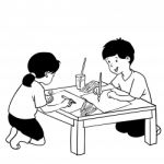 Illustration Of Kids Painting, On Art Class -  Hand Drawn Stock Photo